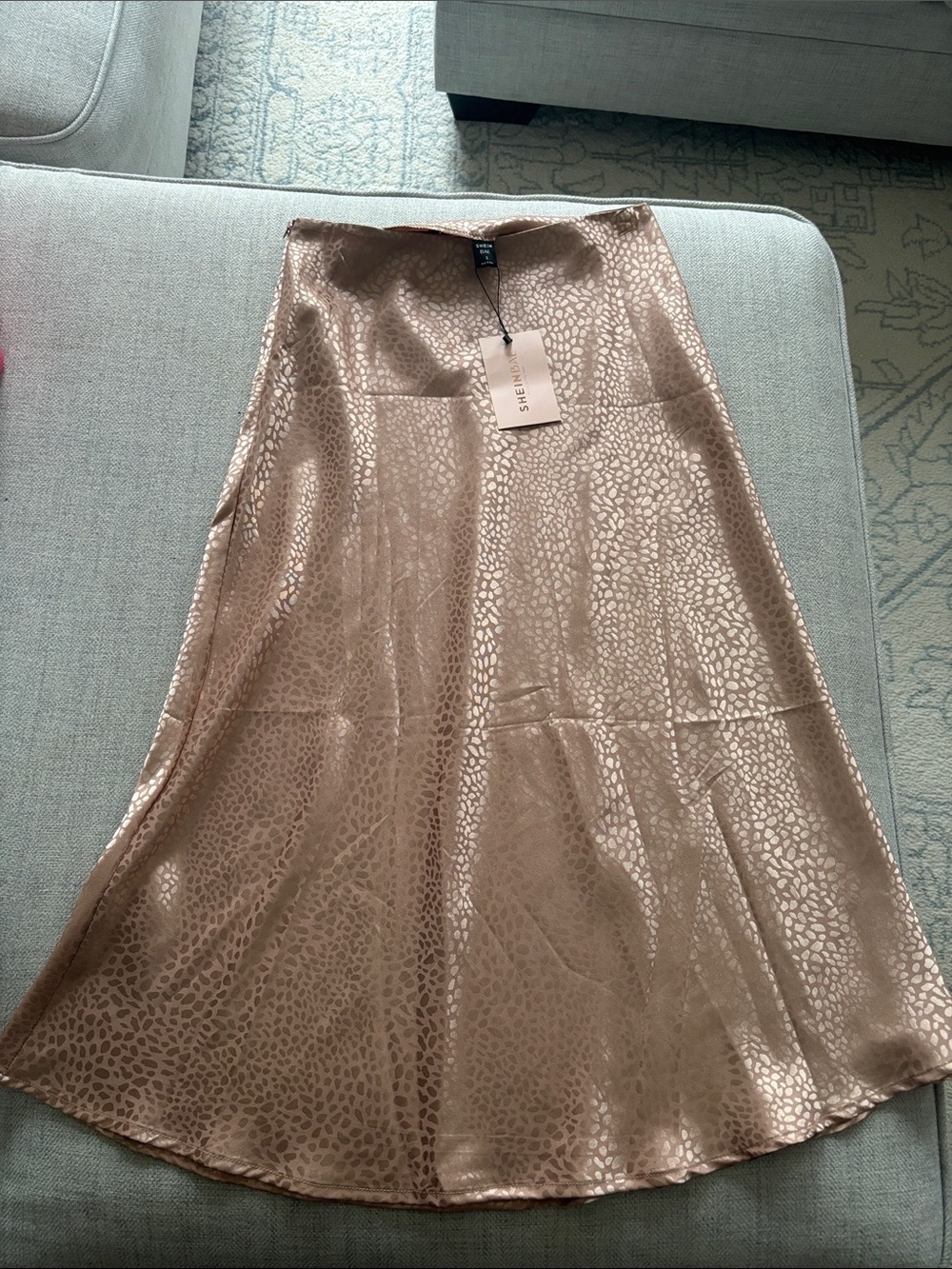 SHEIN Metallic Blush Pink Animal-Texture Midi Skirt